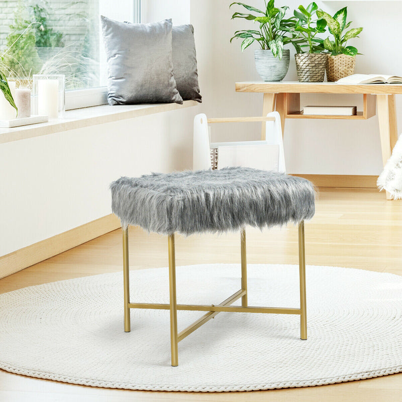 Faux Fur Ottoman with Metal Legs