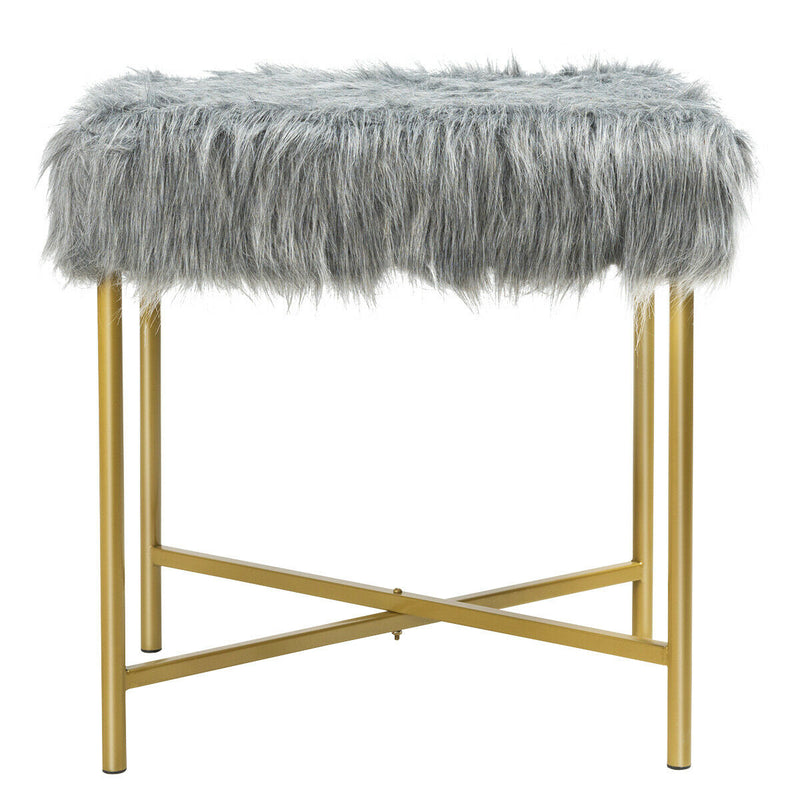 Faux Fur Ottoman with Metal Legs