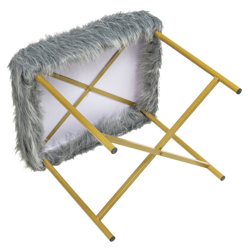 Faux Fur Ottoman with Metal Legs