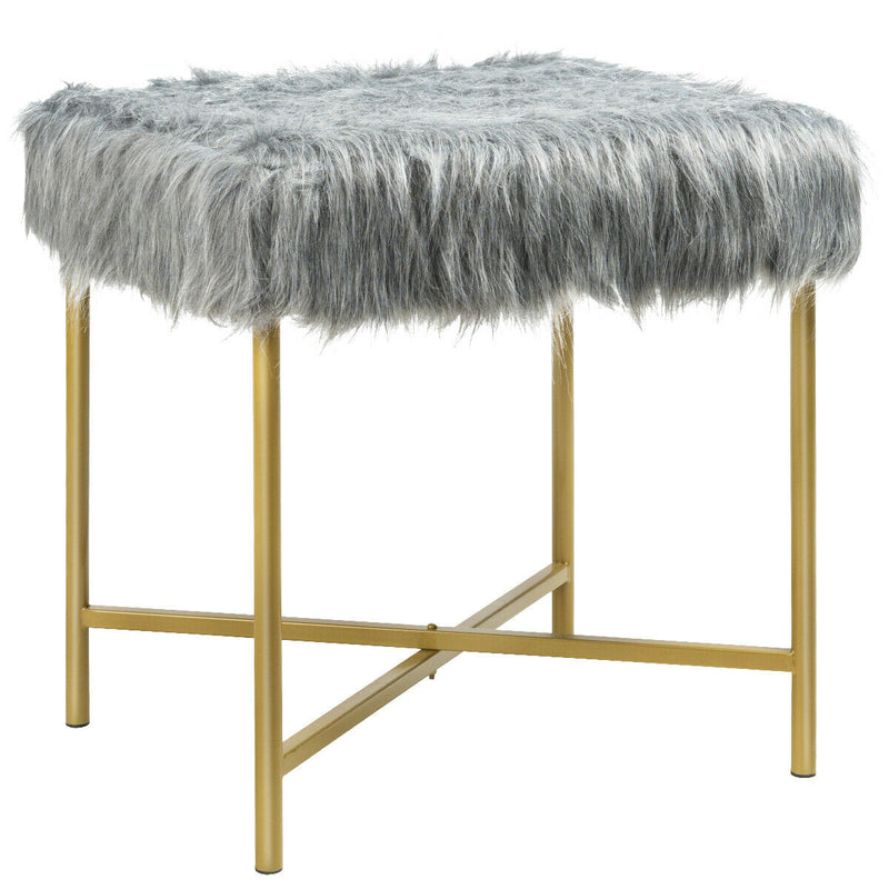 Faux Fur Ottoman with Metal Legs