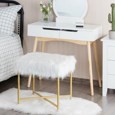 Faux Fur Ottoman with Metal Legs