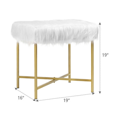 Faux Fur Ottoman with Metal Legs