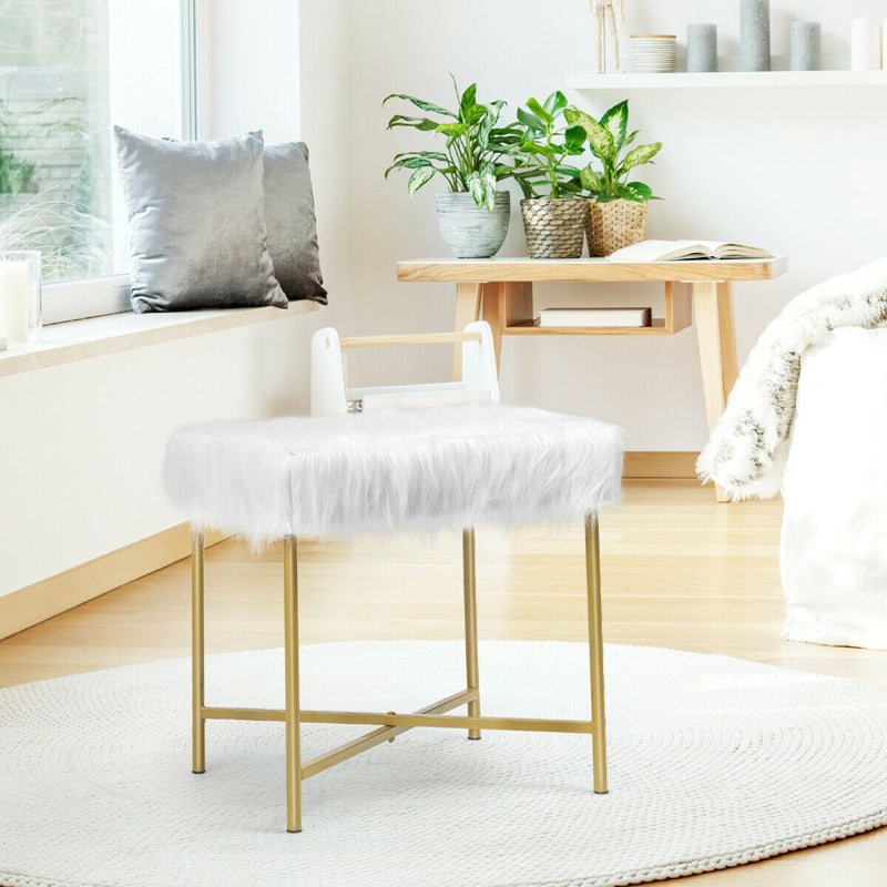 Faux Fur Ottoman with Metal Legs