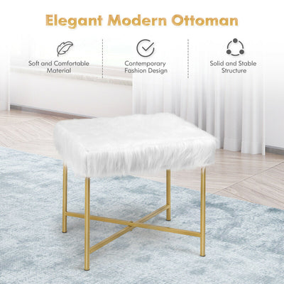 Faux Fur Ottoman with Metal Legs