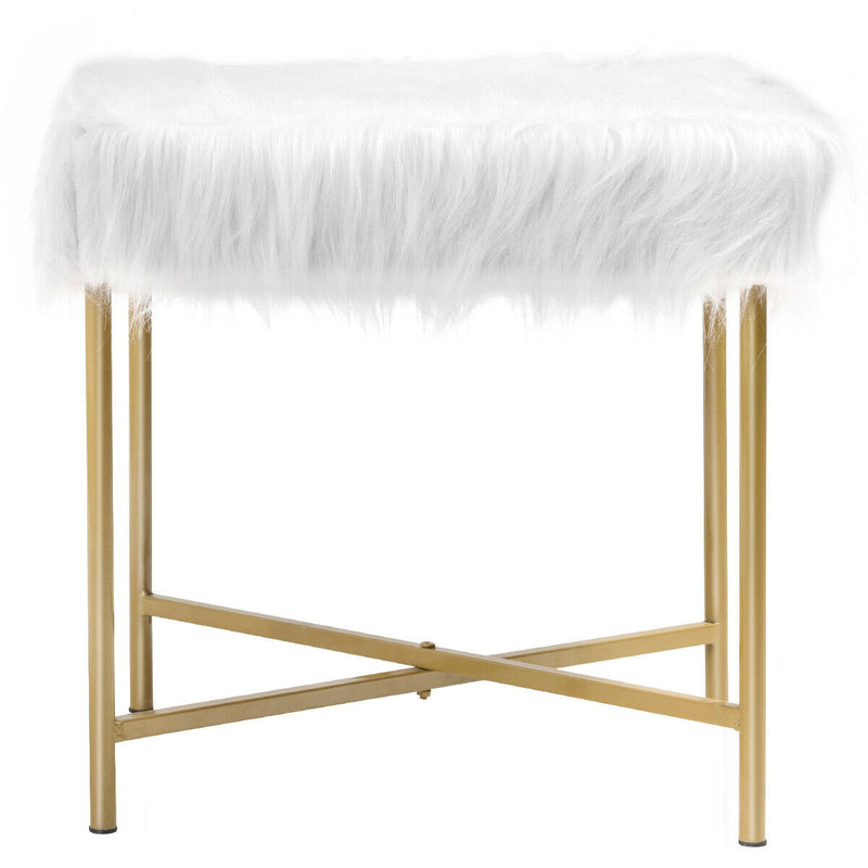 Faux Fur Ottoman with Metal Legs