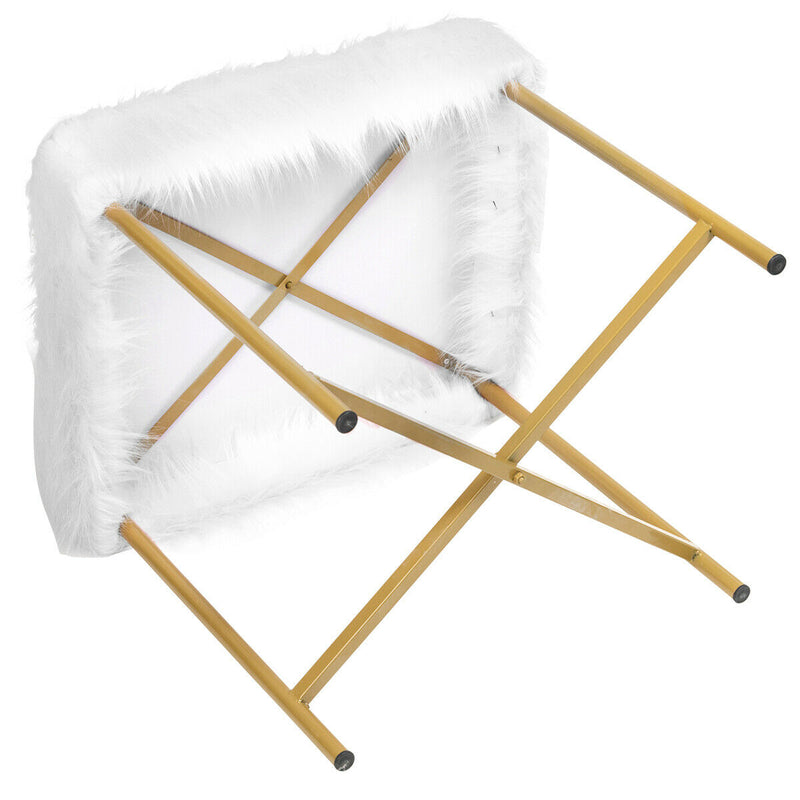 Faux Fur Ottoman with Metal Legs