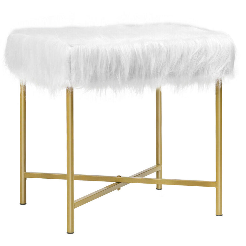 Faux Fur Ottoman with Metal Legs