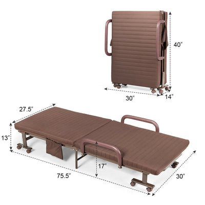 Folding Adjustable Guest Single Bed Lounge Portable with Wheels