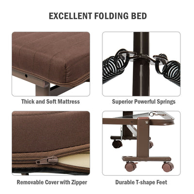 Folding Adjustable Guest Single Bed Lounge Portable with Wheels