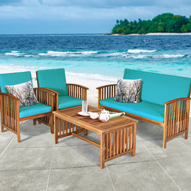 4PCS Patio Solid Wood Furniture Set