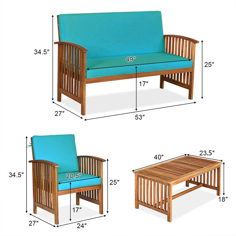 4PCS Patio Solid Wood Furniture Set