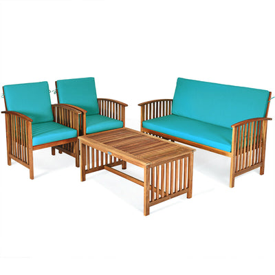 4PCS Patio Solid Wood Furniture Set