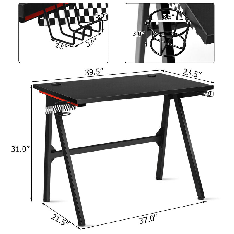 Ergonomic PC Computer Gaming Desk with Cup Holder Headphone Hook