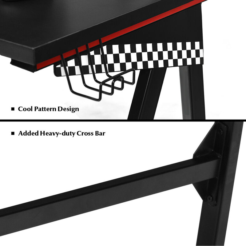 Ergonomic PC Computer Gaming Desk with Cup Holder Headphone Hook