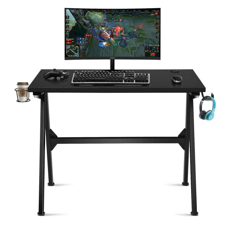 Ergonomic PC Computer Gaming Desk with Cup Holder Headphone Hook