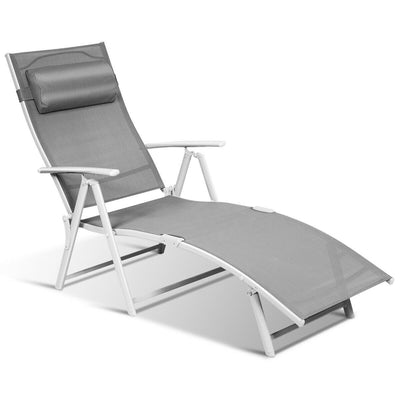 Folding 7-position Lounge Chair with Detachable Headrest and Cushion