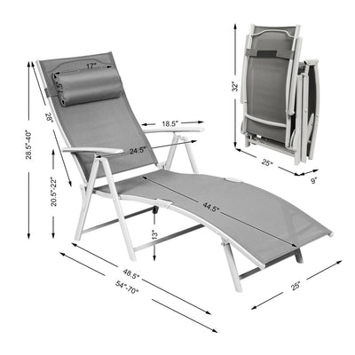 Folding 7-position Lounge Chair with Detachable Headrest and Cushion