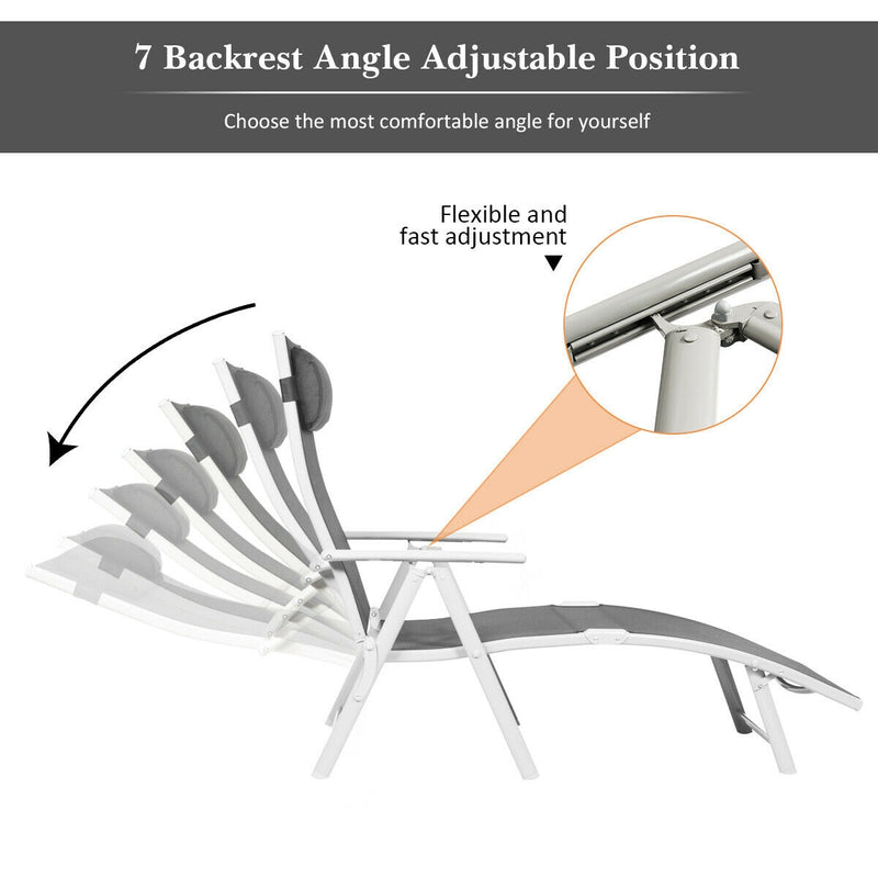 Folding 7-position Lounge Chair with Detachable Headrest and Cushion