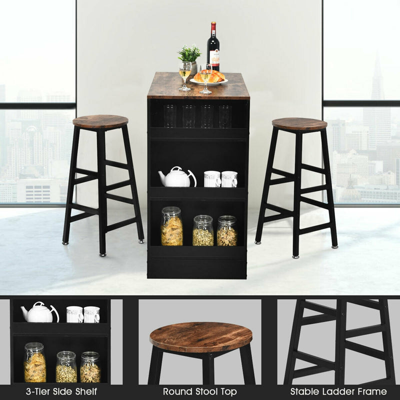 3 Pieces Bar Table Set with Storage