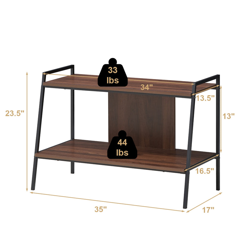 2 Tier Bookcase TV Stand with Open Shelves