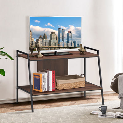 2 Tier Bookcase TV Stand with Open Shelves