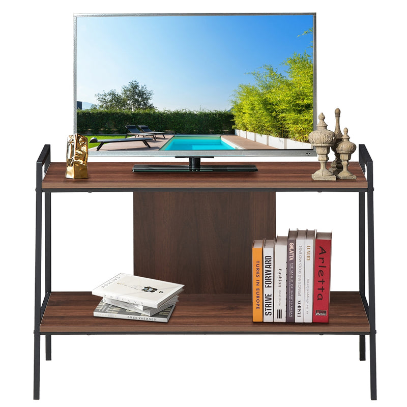 2 Tier Bookcase TV Stand with Open Shelves