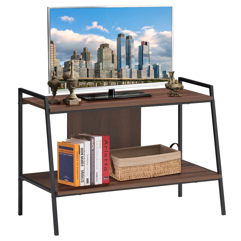 2 Tier Bookcase TV Stand with Open Shelves