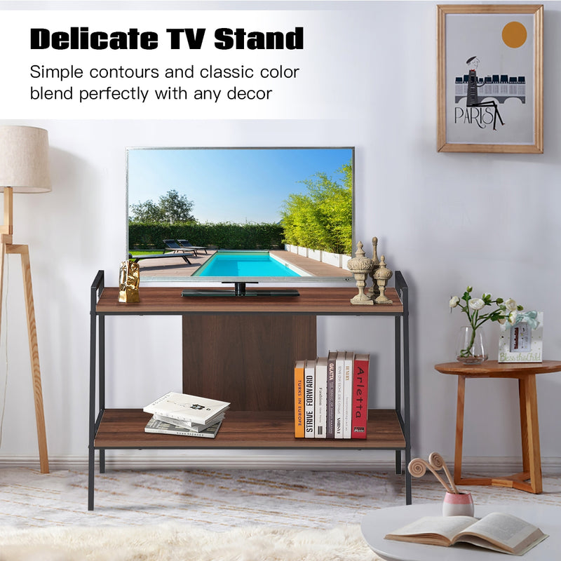 2 Tier Bookcase TV Stand with Open Shelves