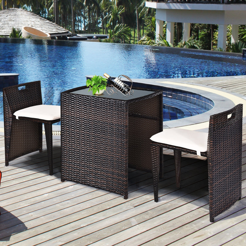 3 Pcs Cushioned Outdoor Wicker Patio Set