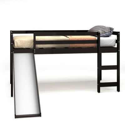 Twin Size Low Sturdy Loft Bed with Slide Wood