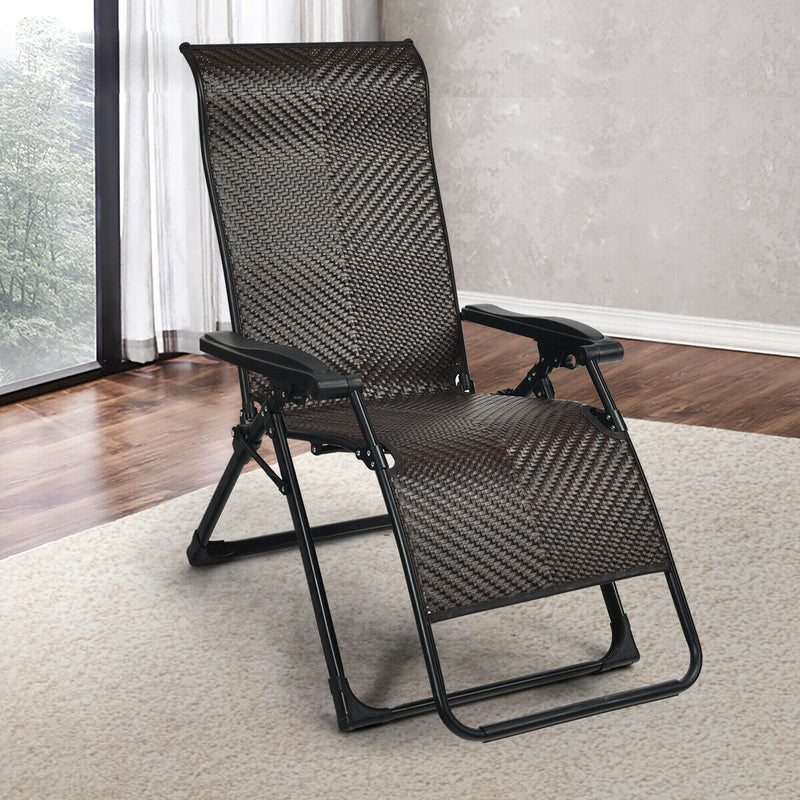 2PCS Patio Rattan Zero Gravity Lounge Chair