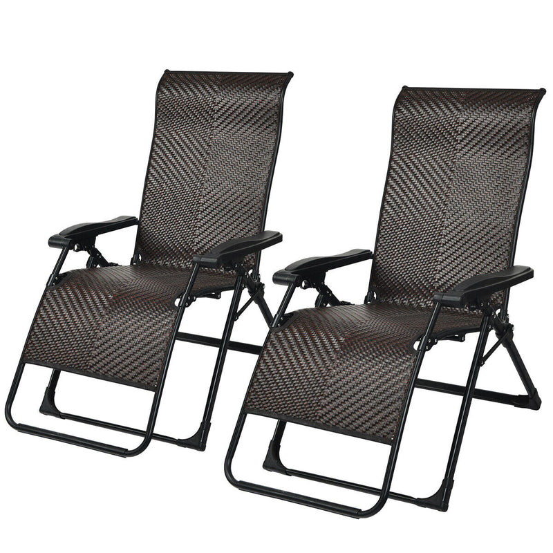 Set of 2 Folding Adjustable Rattan Lounge Chair