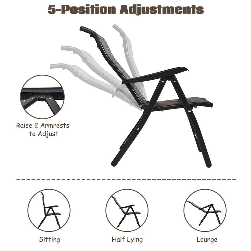 Folding 5-Position Rattan Chair with Armrest and Anti-slip Mat