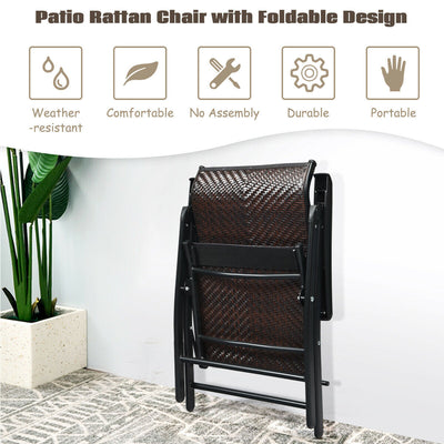 Folding 5-Position Rattan Chair with Armrest and Anti-slip Mat