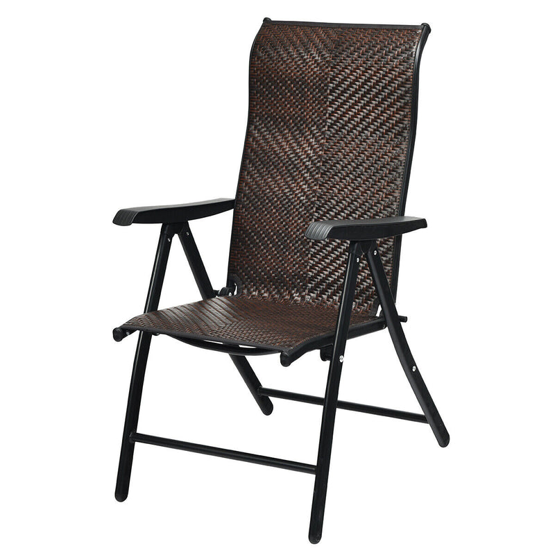 Folding 5-Position Rattan Chair with Armrest and Anti-slip Mat