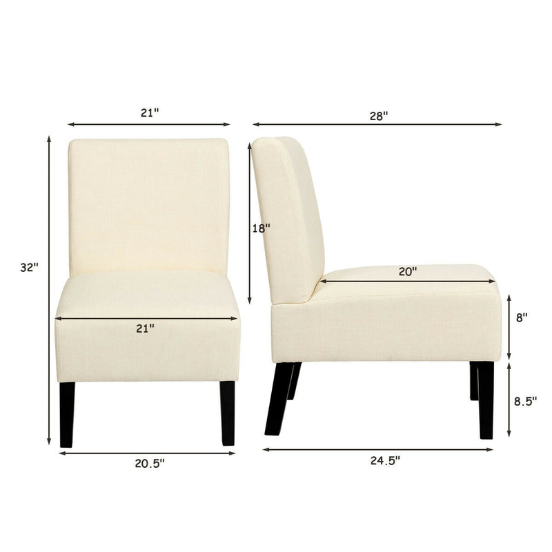 Armless Accent Chair with Rubber Wood Legs