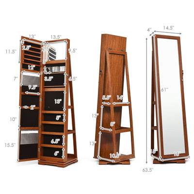 360¡ã Rotatable Armoire 2-in-1 Lockable Mirrored Jewelry Cabinet