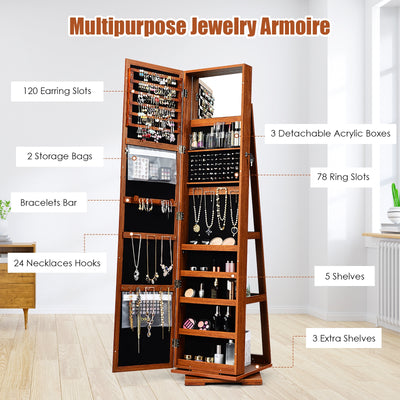 360¡ã Rotatable Armoire 2-in-1 Lockable Mirrored Jewelry Cabinet