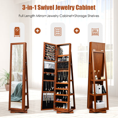 360¡ã Rotatable Armoire 2-in-1 Lockable Mirrored Jewelry Cabinet