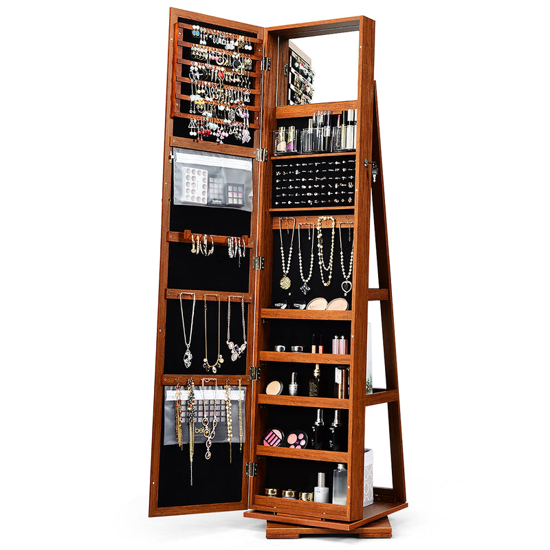 360¡ã Rotatable Armoire 2-in-1 Lockable Mirrored Jewelry Cabinet