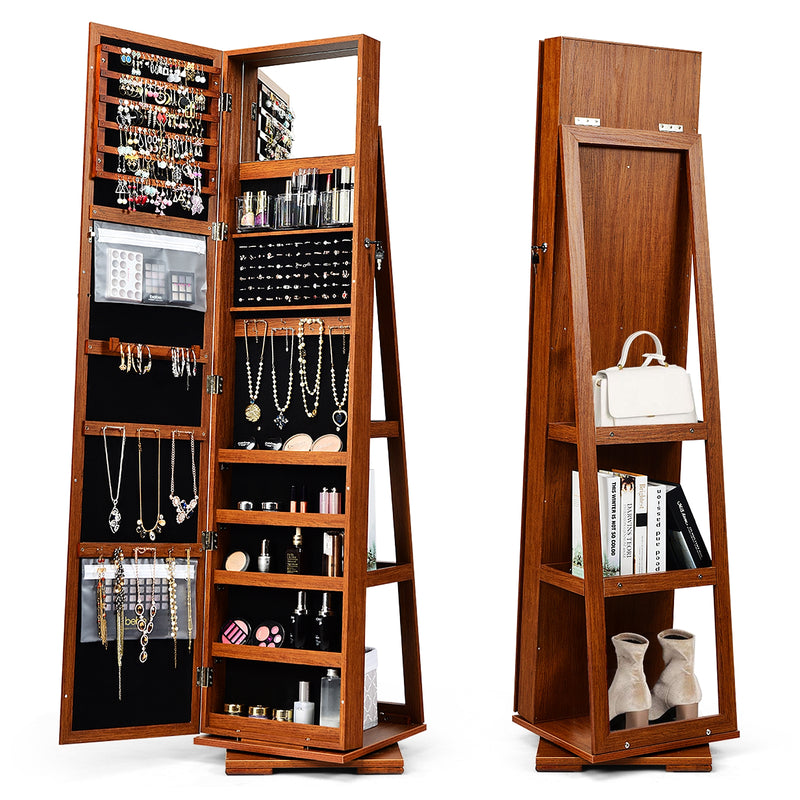 360¡ã Rotatable Armoire 2-in-1 Lockable Mirrored Jewelry Cabinet