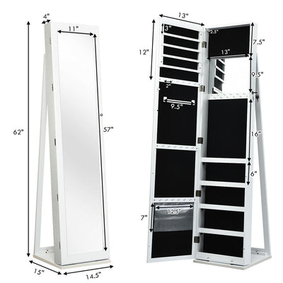 Mirrored Lockable Standing Jewelry Storage Organizer