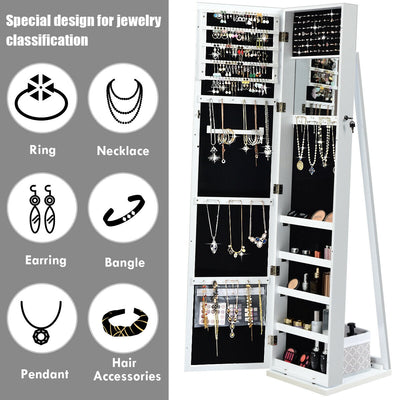 Mirrored Lockable Standing Jewelry Storage Organizer