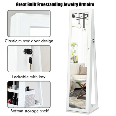 Mirrored Lockable Standing Jewelry Storage Organizer