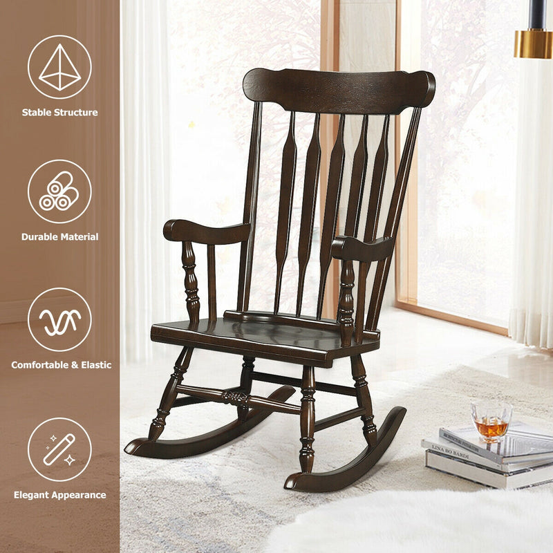 Solid Wood Porch Glossy Finish Rocking Chair