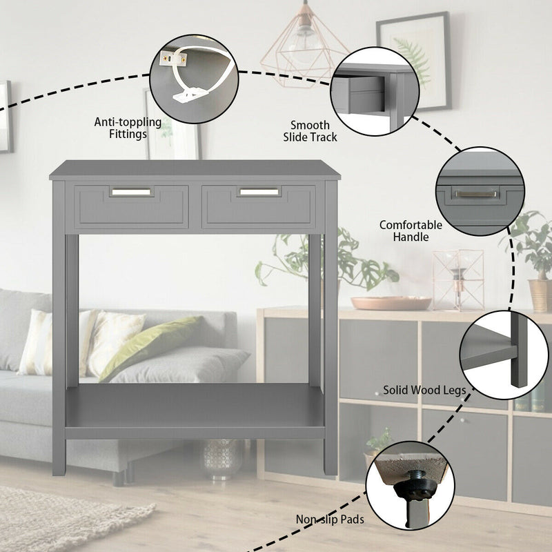 Console Table Cabinet with 2 Drawers and Storage Shelf