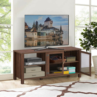 65" Wooden TV Stand with 2 Metal Mesh Doors