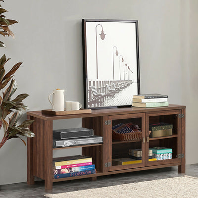 65" Wooden TV Stand with 2 Metal Mesh Doors