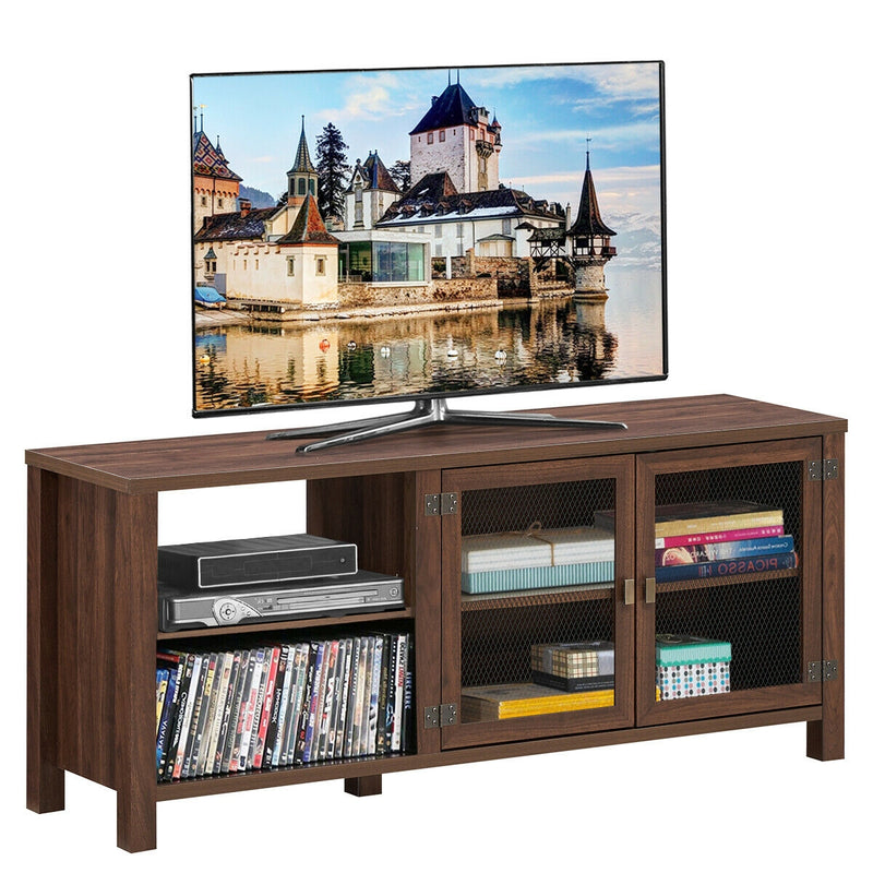 65" Wooden TV Stand with 2 Metal Mesh Doors