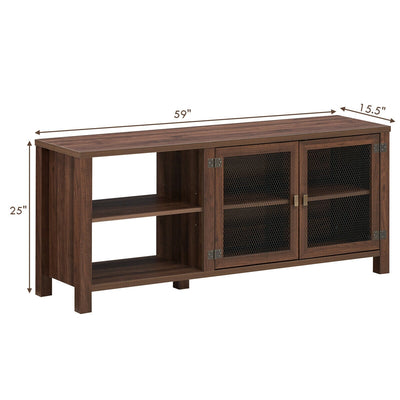 65" Wooden TV Stand with 2 Metal Mesh Doors